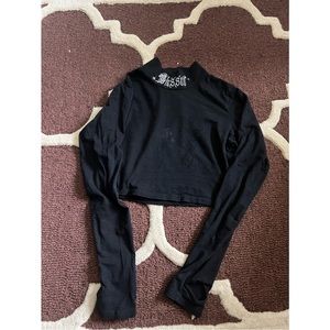 long sleeve black blessed turtleneck top slightly compressed